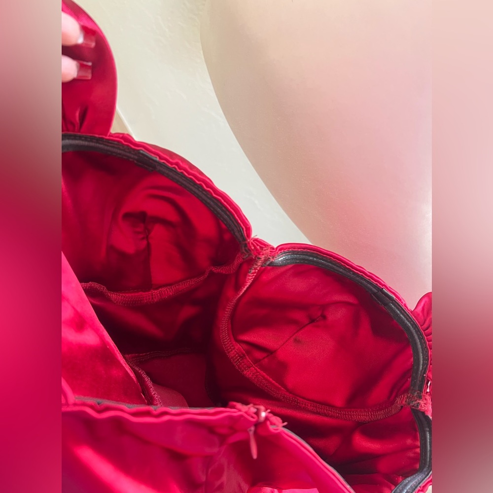 SLIT THIGH DRAPED SIDE BUSTIER SATIN BURGUNDY DRESS - Picture 12 of 13